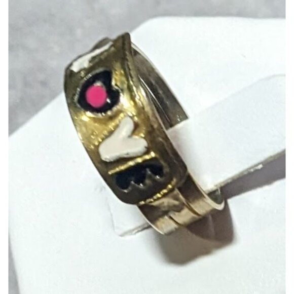 Coquette Gold Tone Enamel Filled Love Ring Size 8 - Picture 11 of 14